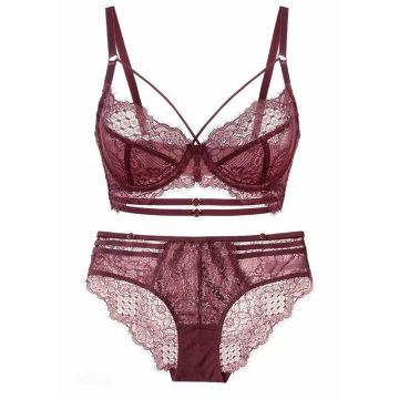 34d/36d/38d/40d Spitzen-Bügel-Dessous und Höschen-Set