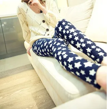 Wholesale Milk Silk Plus Thick Velvet Printed Black Blue Star Warm Pants 9538.