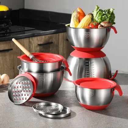 KitchenAid Stainless Steel Salad Mixing Bowl Set with Lid and Handle - Customizable Sizes for Dinnerware