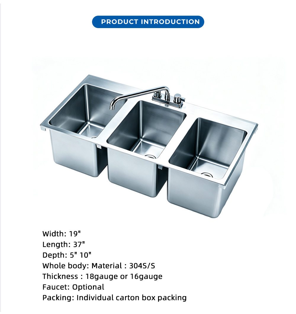 Drop In Stainless Steel Triple Bowl Sink X