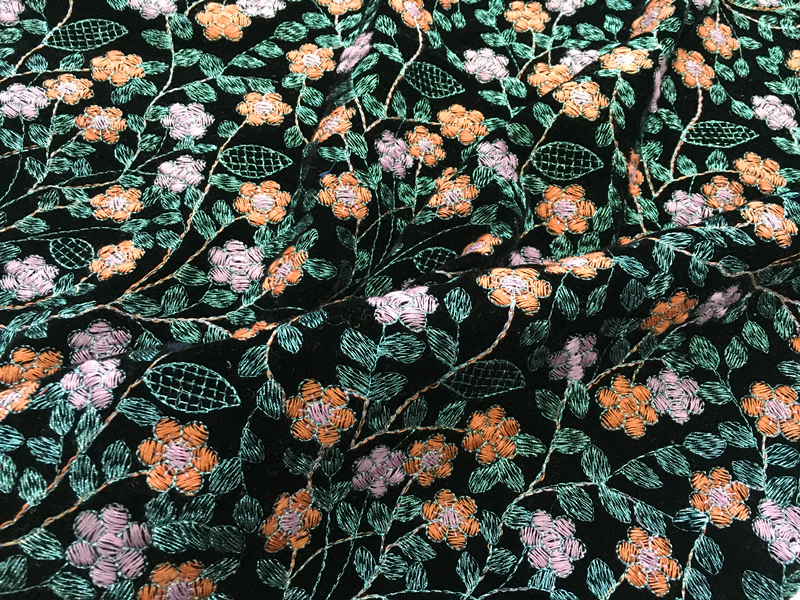 Multicolor Flower Velvet Embroidery Fabric