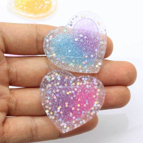 39mm Glitter Heart Resin Flat Back Cabochon For DIY Craft Supply Decoration Charm