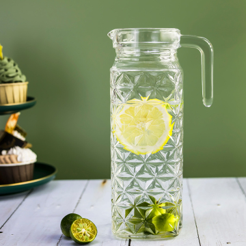 Crystal Glass Embossed Water Jug with Handle