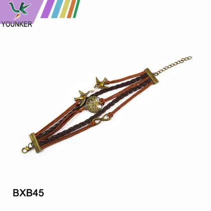 Love charm handmade leather bracelet, heart charm handmade leather bracelet,newest handmade fashion leather bracelet