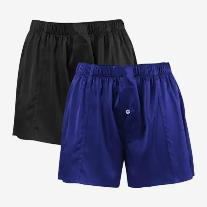 Fitted Draping Silk Boxer Men Draping Button Solid