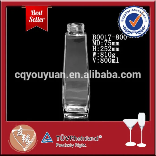 Square bottom 800ml special shape glass bottle for sale