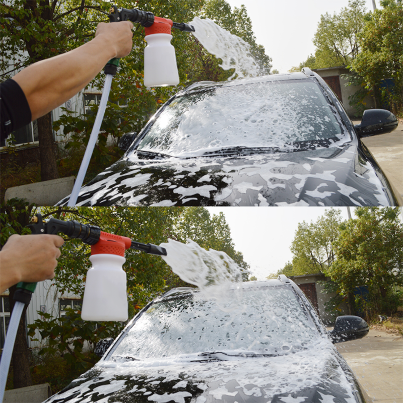Justerbar slangtvätt sprayer bilrengöring skum pistol bil vatten tvål schampo sprayer 900 ml skum kanon fäst vid alla trädgårdsslang