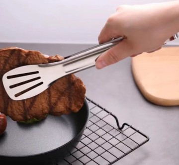 Stainless Steel BBQ Food Tongs Set - Heavy Duty Kitchen Clips with Long Handle
