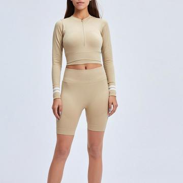 Tight Running Seamless Long Sleeve Shorts Pants Set