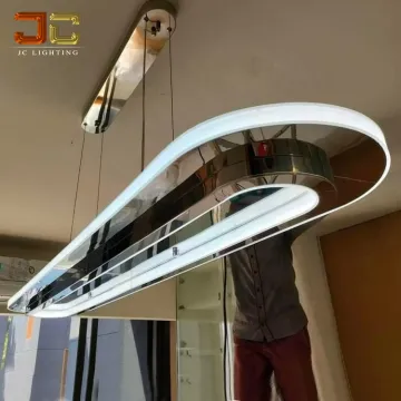 Stainless Chrome Ship Pendant Oval Shape Acrylic Shade Chandelier for Canteen