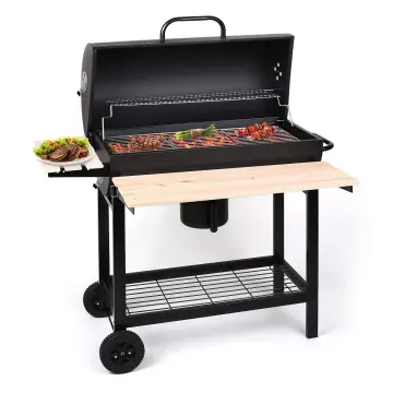 Outdoor Barbecue Trolley Smoker Big Oil Drum Grill Barrel Bbq Charcoal Grill With Folding Side Table