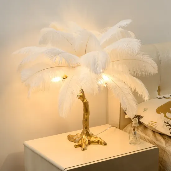 Modern Nordic Luxury Tree Branch Resin Copper Ostrich Feather LED Floor Lamp