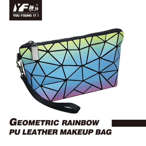 Custom color focus rainbow PU leather makeup bag