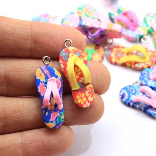 Polymer Clay Flip Flop Charms Pendants Shoe Charms New 3D Flower Beach Kawaii 100pcs 30MM 10*12*30MM Decoration QIN-YX186 Multi