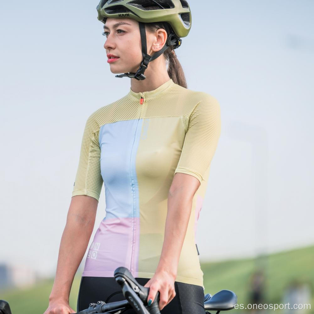 Color de contraste Jersey de ciclismo de manga corta para mujeres