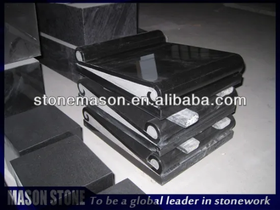 Indian black scroll book cremation headstone