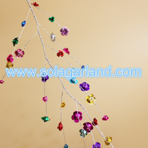 Branche de fil de guirlande de perles de fleur rose en aluminium