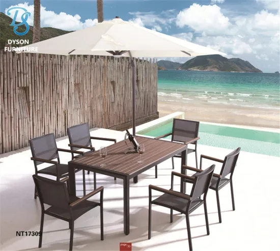 Aluminium Frame Outdoor Dining Coffee Table with Poly Wood Top