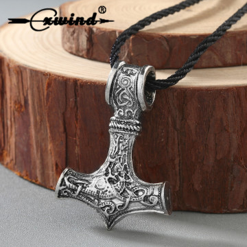 Cxwind Wolf Thors hammer Necklace Mjolnir Viking Odin Axe Head Hammer Scandinavian Pendant Norse Necklaces Men Retro Jewelry