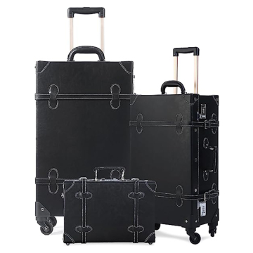 20in & 12in Black Vintage Luggage Set - Retro Suitcases with Spinner Wheels for Carry-On Travel