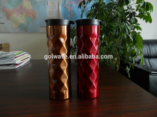 New design morden Diamond pattern double wall stainless steel vacuum flask,Chiseled thermos tumbler vacuum flask