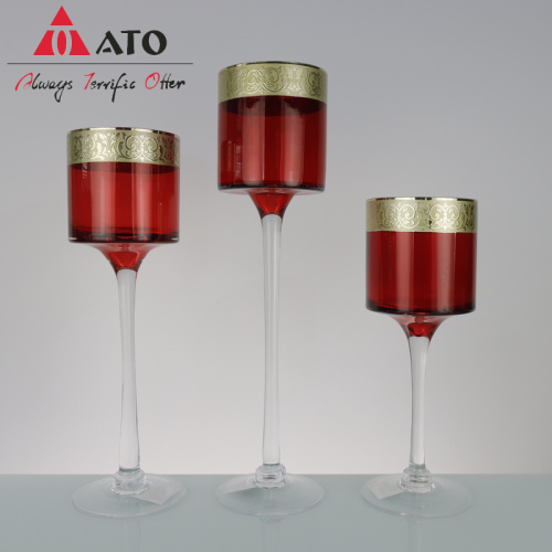 Red Glass Soalight Holders Gold Rim for Party