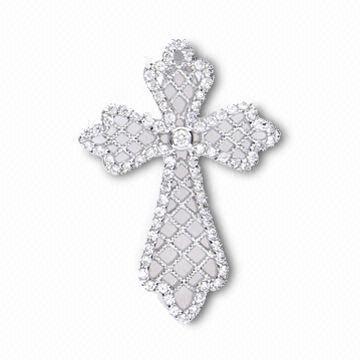 Silver Jewelry-classic Cross Pendant with Cubic Zirconium in Rhodium Plating