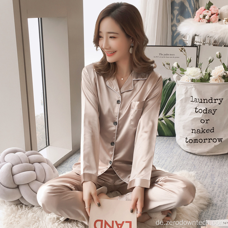 Damen Satin Seide Pyjama Set Zweiteilige Hose