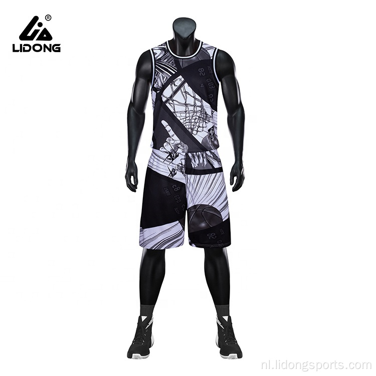 Men&#39;s basketbal uniform teamshirt en shorts set