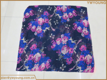 Lady Fashion Flower Printed Polyester Summer Scarf