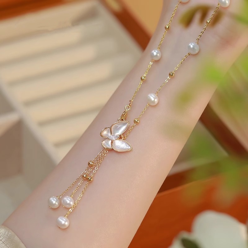 Most Popular White pearl Butterfly Necklace Tassel Pendant