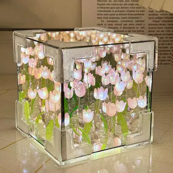 DIY Tulip Night Light - 12cm Acrylic LED Cube Lamp for Decor