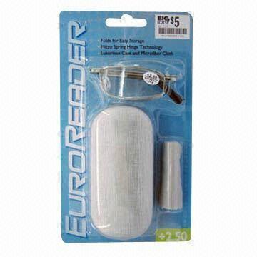 Folding metal reading glasses with matching case and cloth