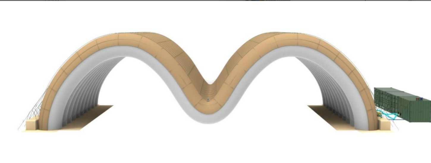 Inflating the double-arch inflatable structure