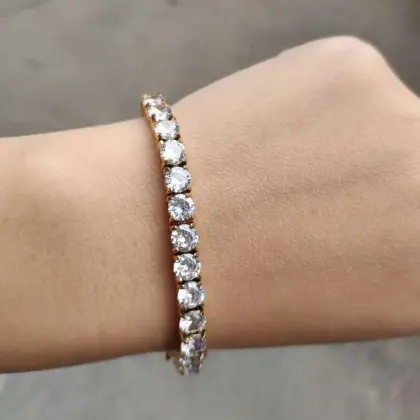 Elegant Square Diamond Tennis Bracelet with Platinum Plated Stainless Steel