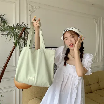 Lady Zippered Pocket Custom Canvas Tote Travel Bag