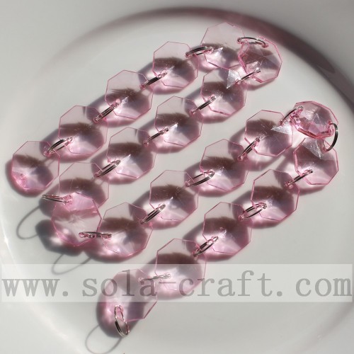 Faceted Pink Octagon Beaded Chandelier Hanging Chains