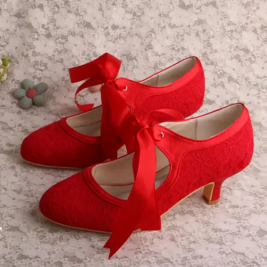 Low Heel Red Bridal Shoes Mary Jane