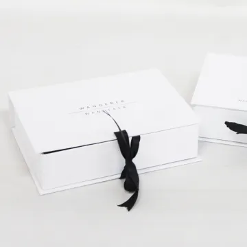Luxury White Folding Paper Gift Box With Ribbon