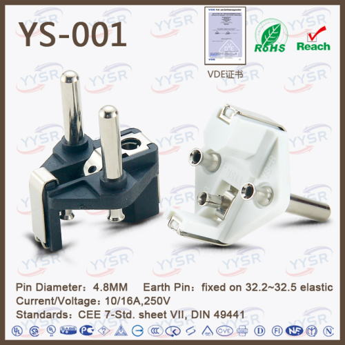 Three-pole For Non Rewirable Plugs 4.8mm 2 Pin Plug To 16a Dc Vde ...