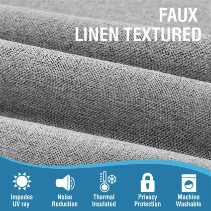 Faux Linen Textured Curtains Double Face Linen Look Soundproof Window 100% Blackout Curtains for Living Room Bedroom
