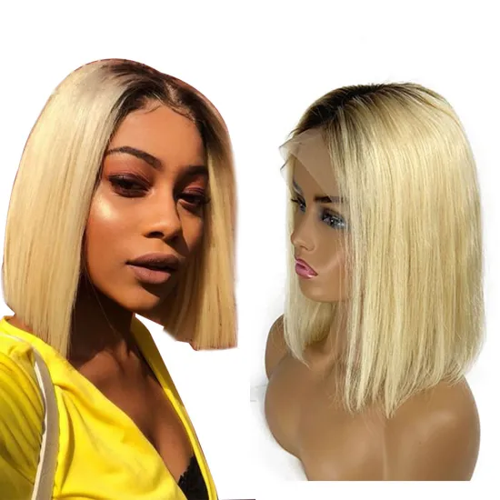Vendor Wholesale Straight Raw Peruvian Virgin Human Hair Short Blonde 1B613 Pink Gold Color Bob Lace Front Wigs For Black Women