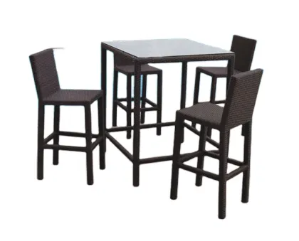 5 Piece Wicker Patio Bar Set with Stools