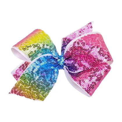 Rainbow Gradient Sequin Bow Hair Clip for Little Girl Mermaid with Colorful Fabric