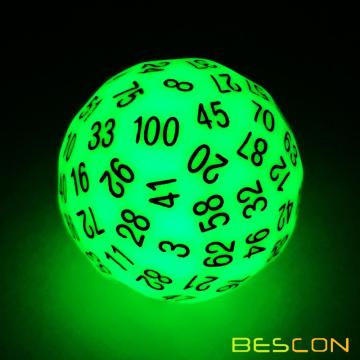 Bescon Super Glowing in Dark Complete Polyhedral RPG Dice Set 13pcs D3-D100, Luminous 100 Sides Dice set