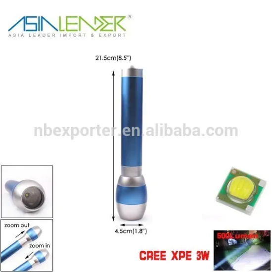 XPE 3W LED 500 Lumen, New Design Blue Aluminium Zoom Flashlight