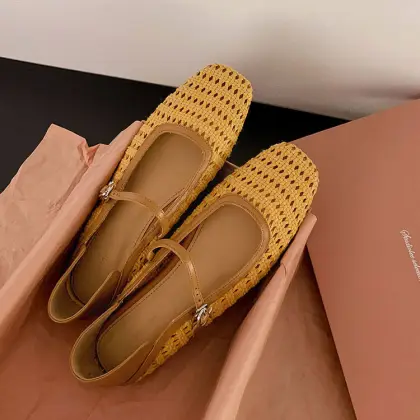 Kemayanni Women's Cowhide Woven Flat Shoes & Mary Jane Hollowed Out Sandals