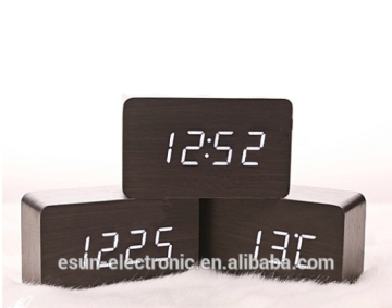 ESUN New WOODEN WOOD DESKTOP Alarm Clock Led Display,Battery/USB power Voice Sounds Control Digital clock for wholesale
