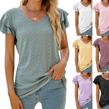 Casual Petal Sleeves blouse loose t shirt