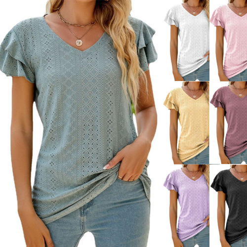 Casual Petal Sleeves blouse loose t shirt